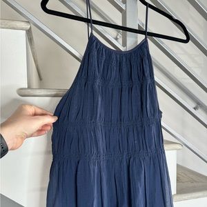 Tibi High Neck Navy Asymmetrical Navy Midi Dress in Size 4